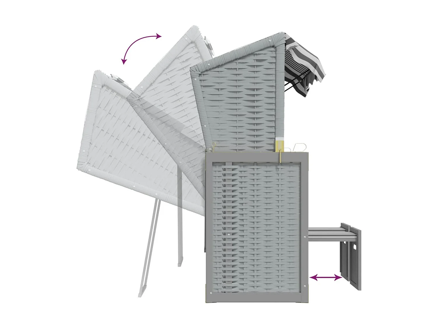 Strandkorb mit Kissen Poly Rattan und Massivholz Grau & Weiß