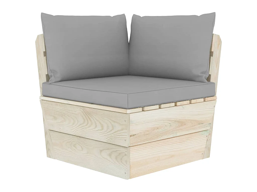 Divano Angolare da Giardino su Pallet e Cuscini Legno di Abete