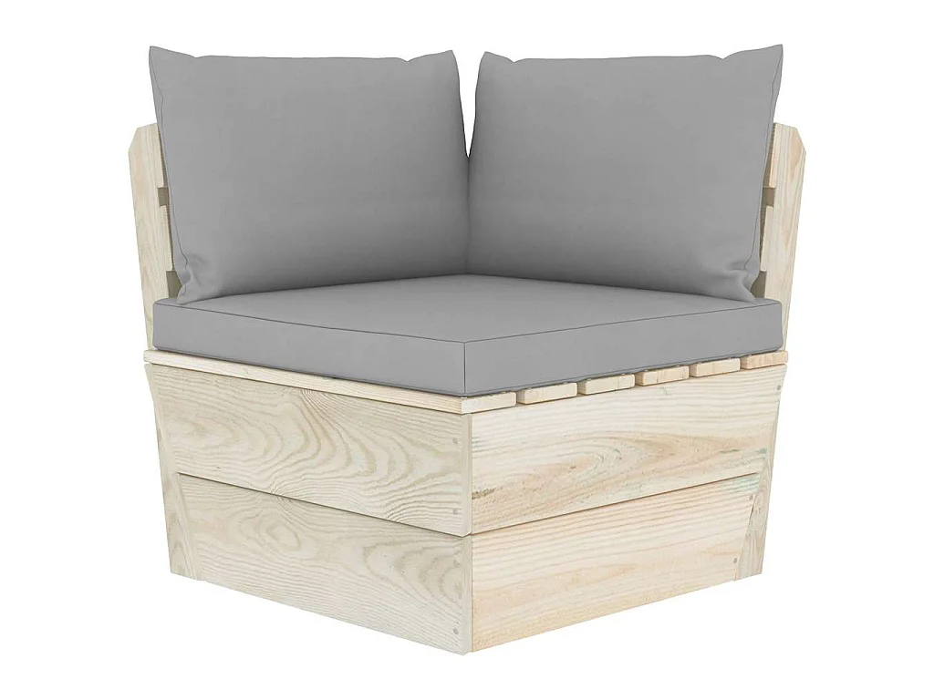 Divano Angolare da Giardino su Pallet e Cuscini Legno di Abete