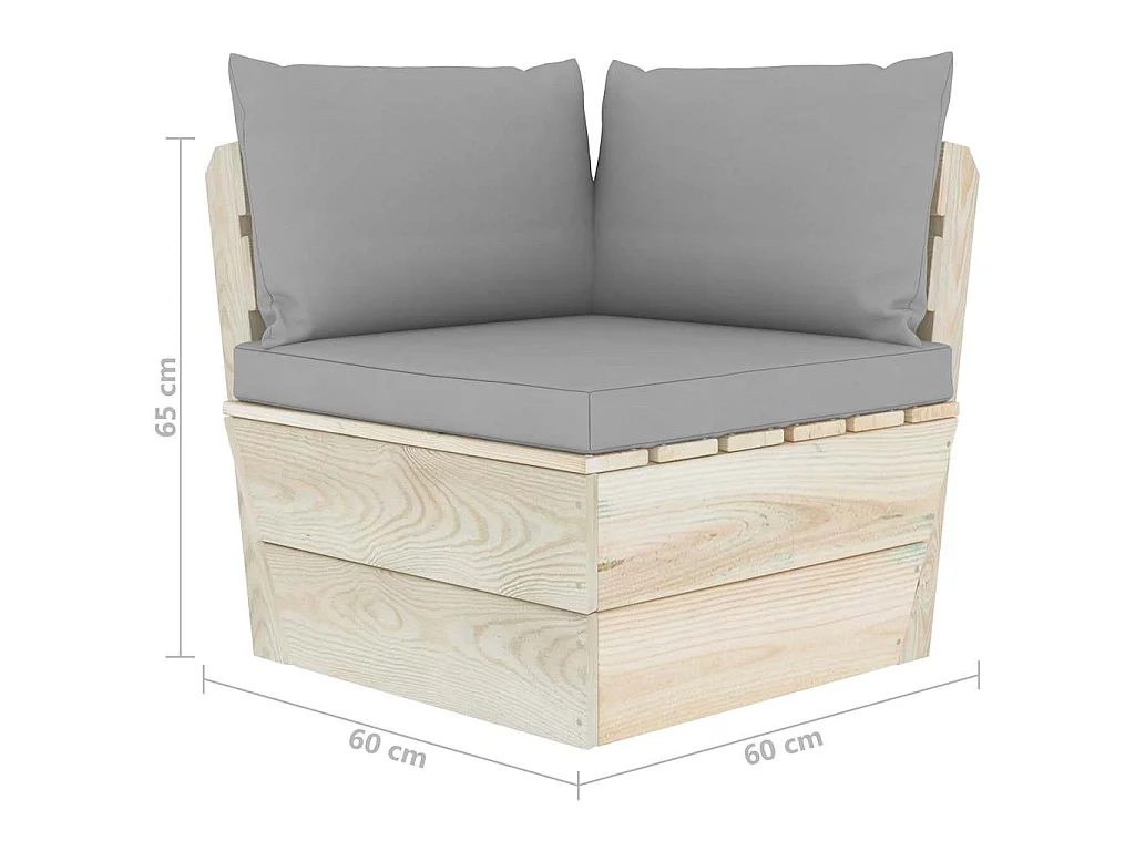 Divano Angolare da Giardino su Pallet e Cuscini Legno di Abete
