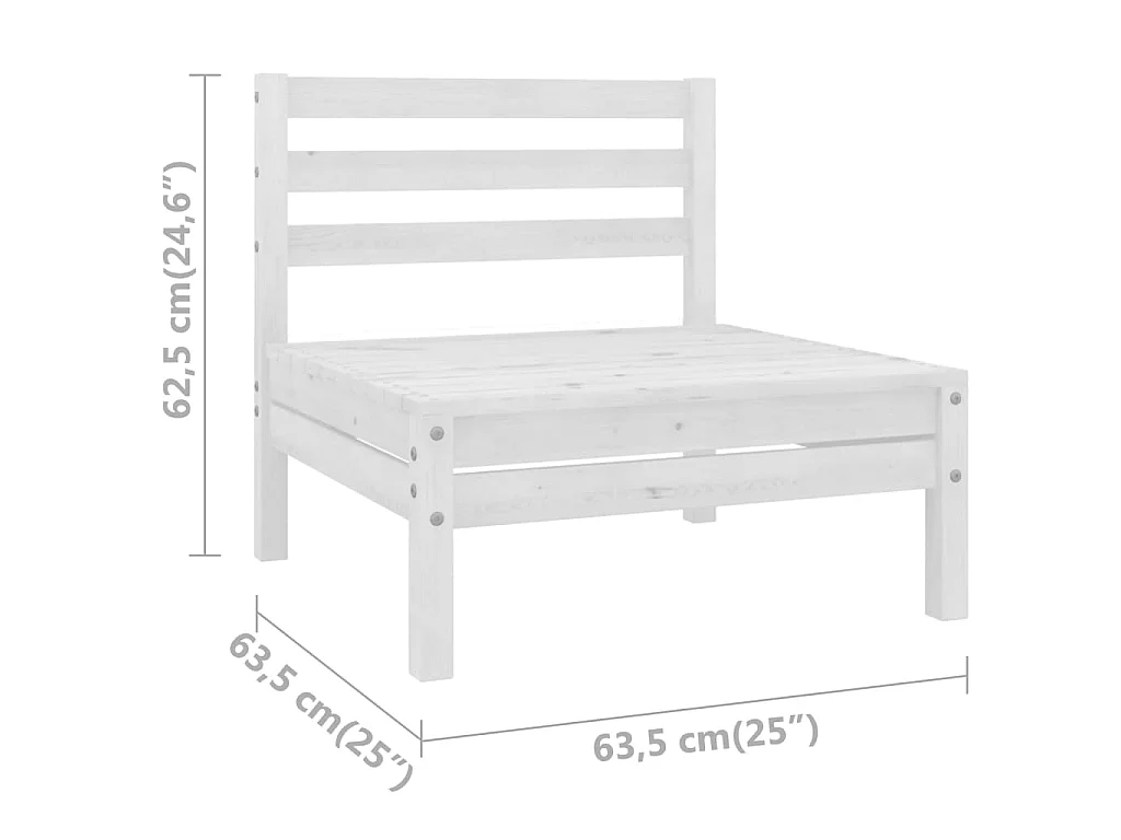 Canapé central de jardin blanc bois de pin massif