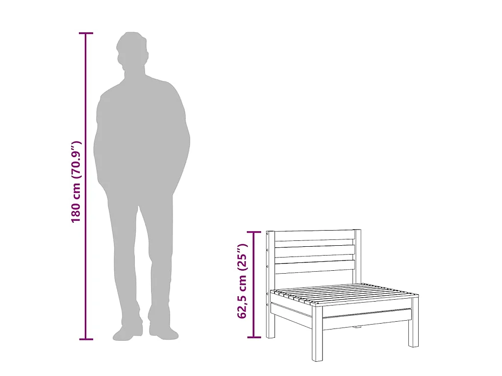 Canapé central de jardin blanc bois de pin massif