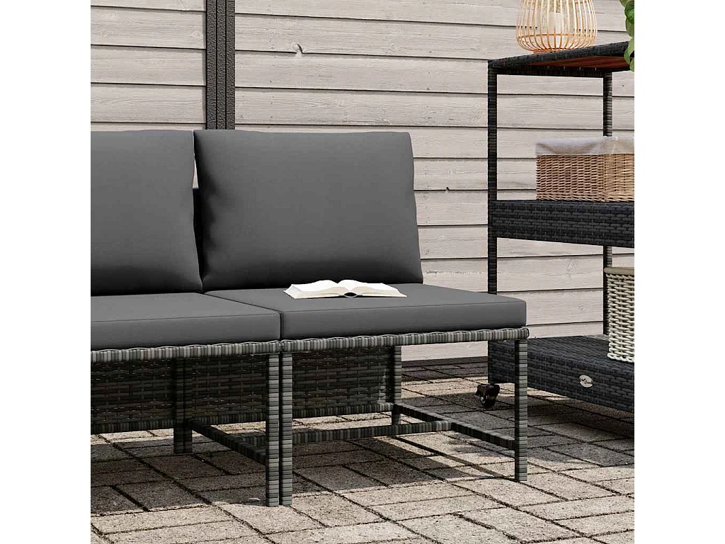 Canapé central sectionnel avec coussins Gris Résine tressée