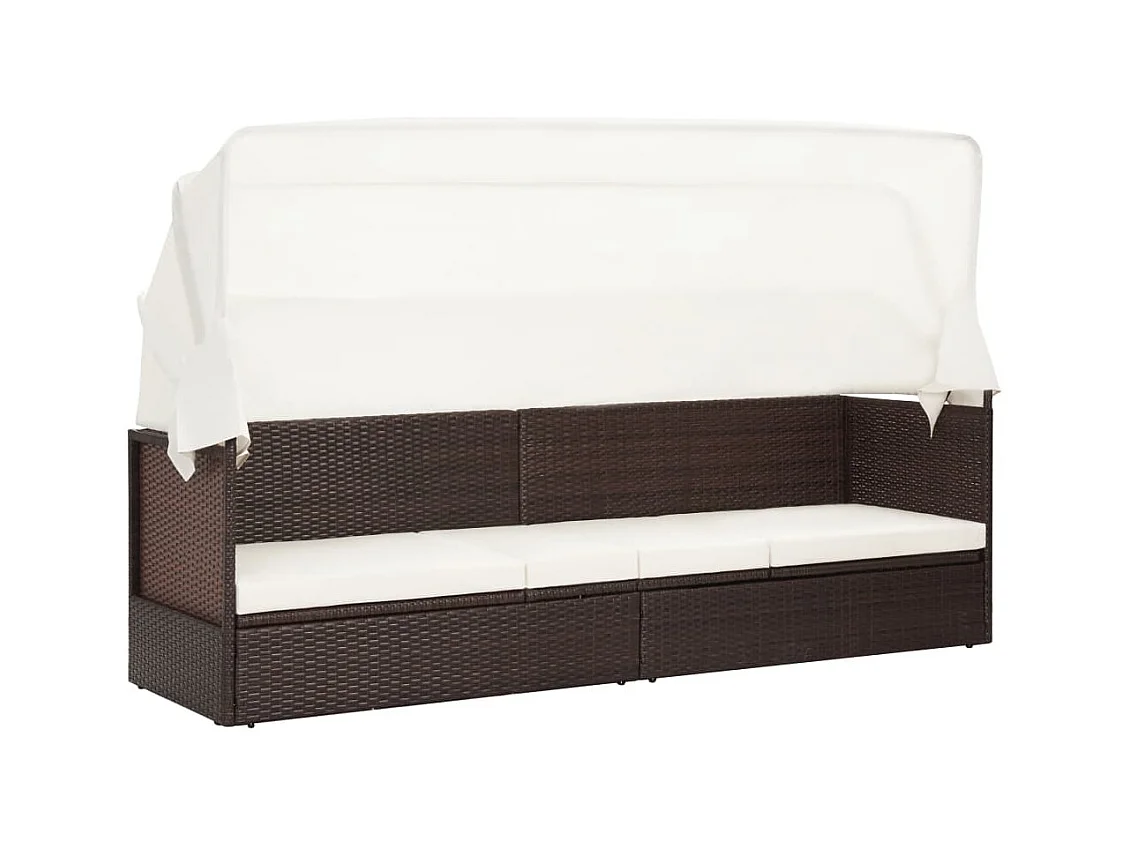 Tuinbank met luifel poly rattan bruin