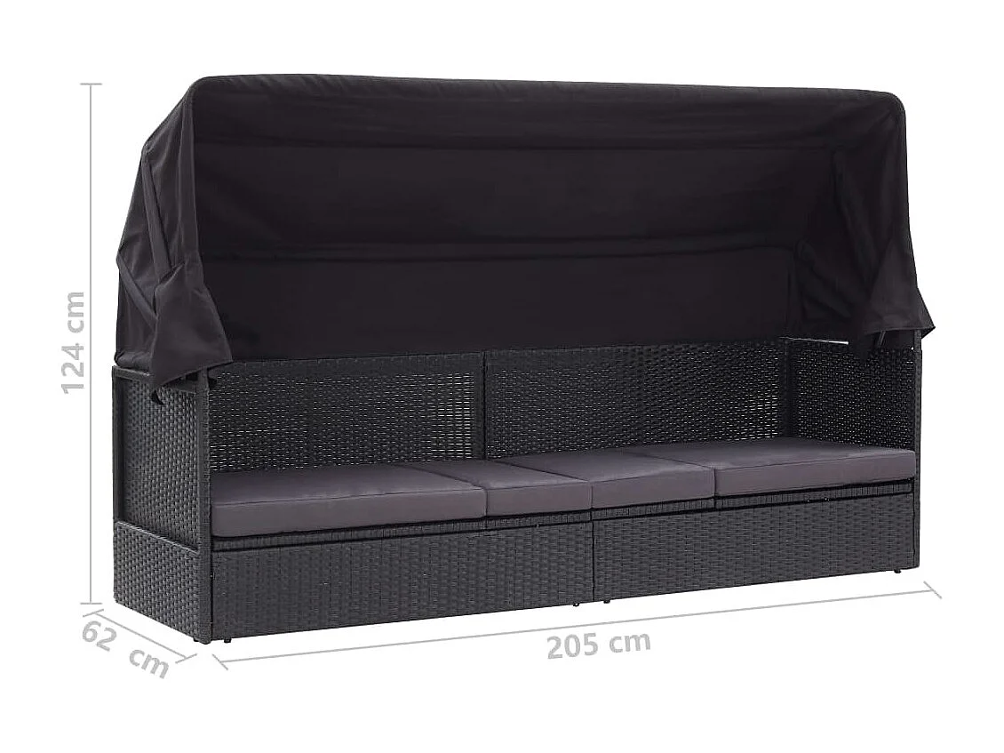 Outdoor-Sofabett mit Dach Poly-Rattan Schwarz