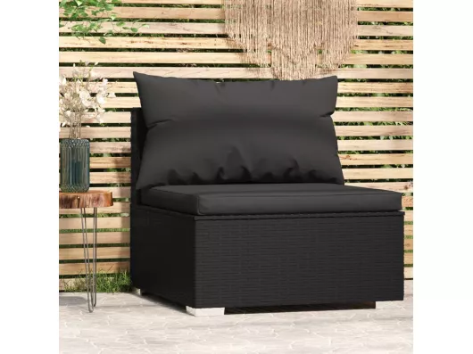 Kauf Unique Garten-Mittelsofa mit Kissen Schwarz Poly Rattan