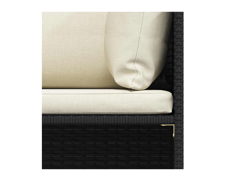 Canapé d'angle sectionnel avec coussins Noir Résine tressée