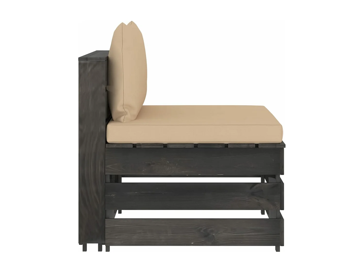 Modulares Mittelsofa mit Kissen Grau Imprägniertes Holz