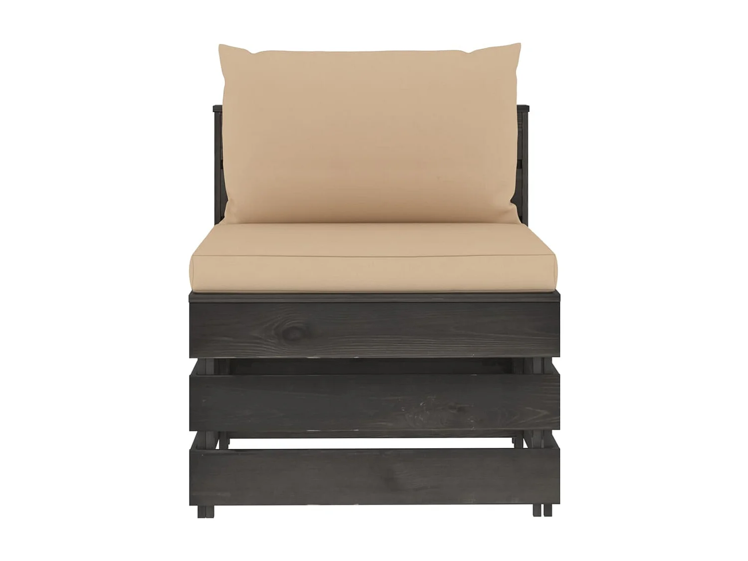 Modulares Mittelsofa mit Kissen Grau Imprägniertes Holz