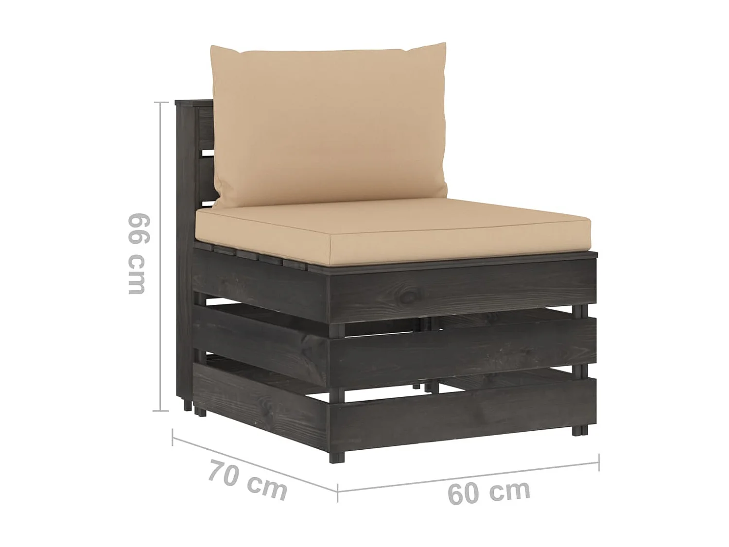 Modulares Mittelsofa mit Kissen Grau Imprägniertes Holz