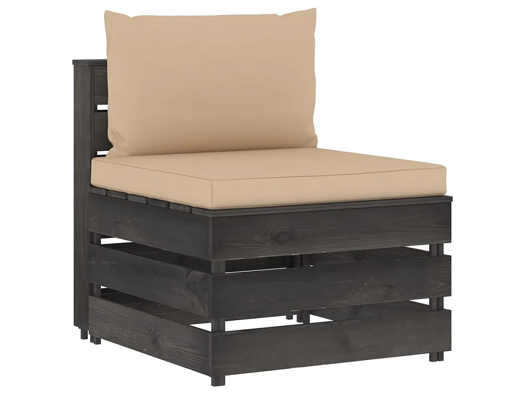 Canapé central sectionnel avec coussins Bois imprégné de gris