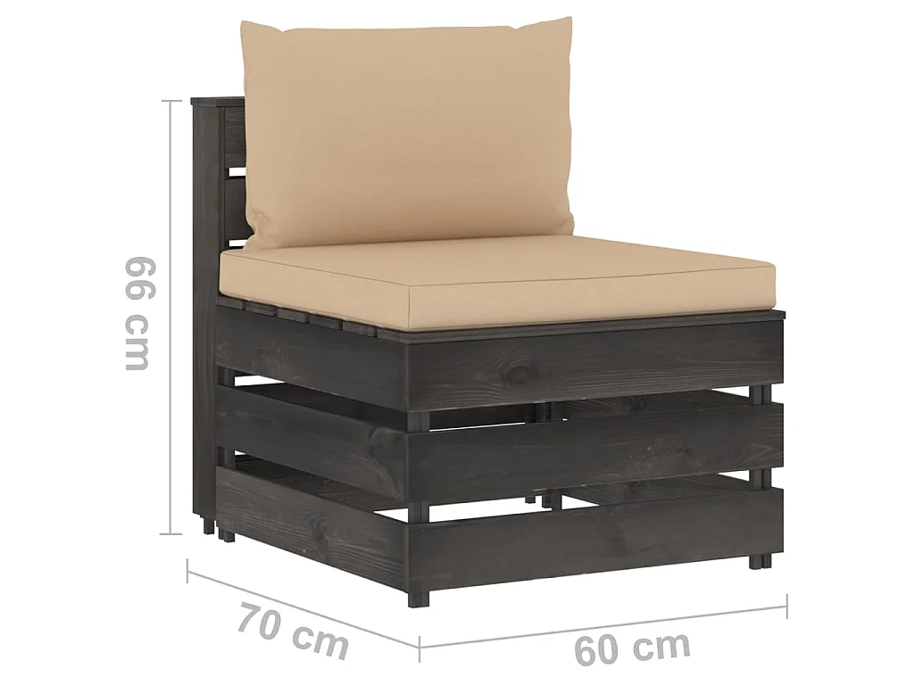 Canapé central sectionnel avec coussins Bois imprégné de gris
