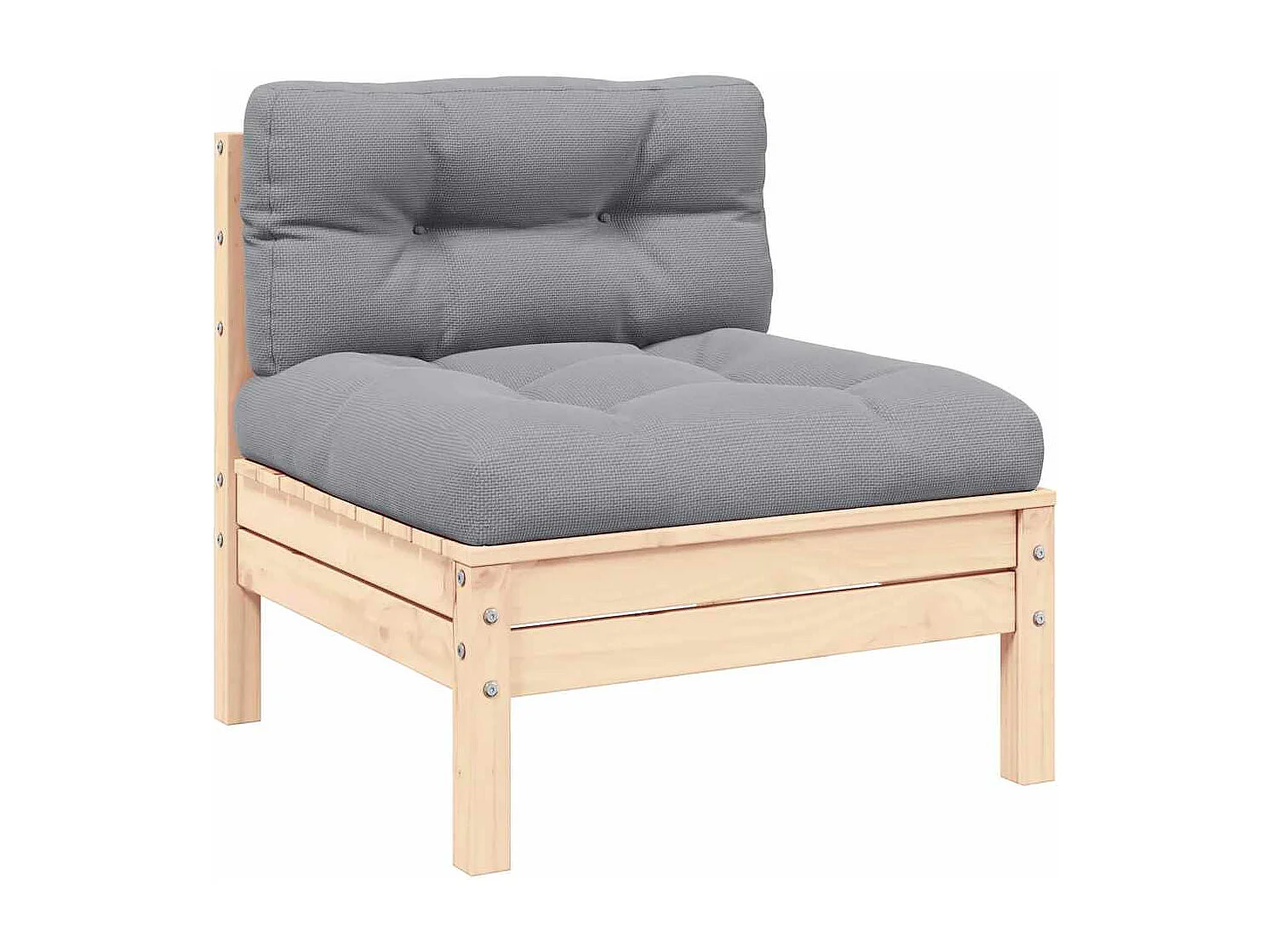 Garten-Mittelsofa mit Grauen Kissen Massivholz Kiefer