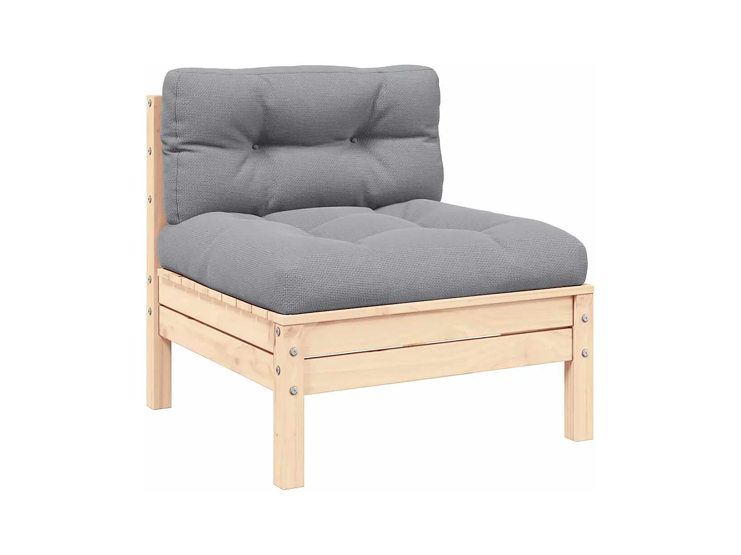 Garten-Mittelsofa mit Grauen Kissen Massivholz Kiefer