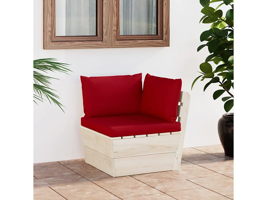 Divano Angolare da Giardino su Pallet e Cuscini Legno di Abete