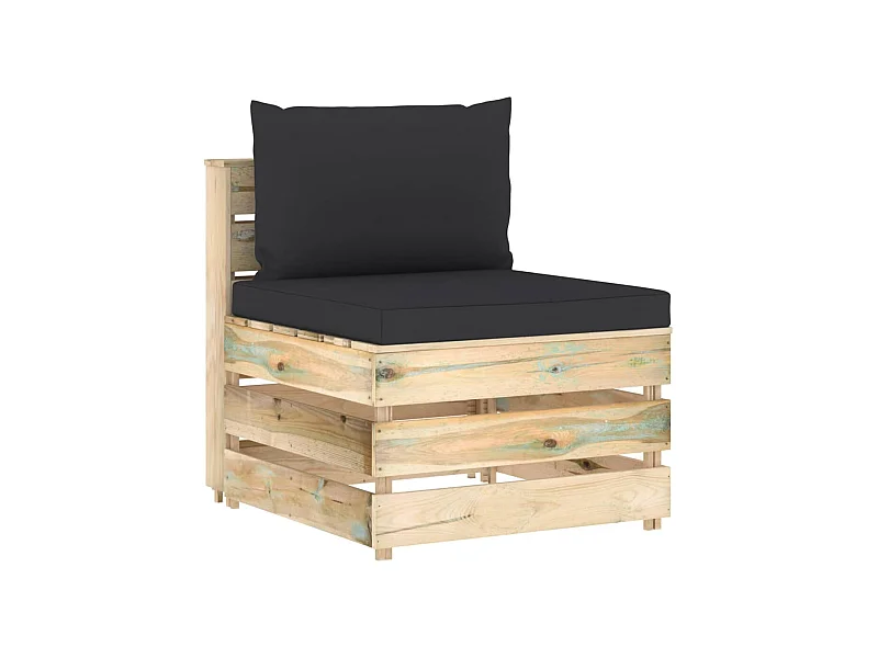 Middenbank sectioneel met kussens groen geïmpregneerd hout