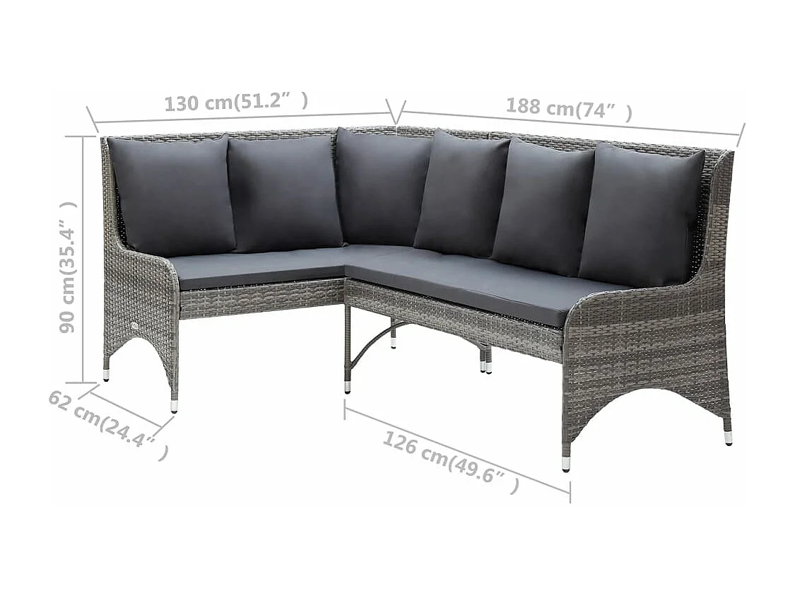 Tuinhoekbanken 2 st poly rattan grijs