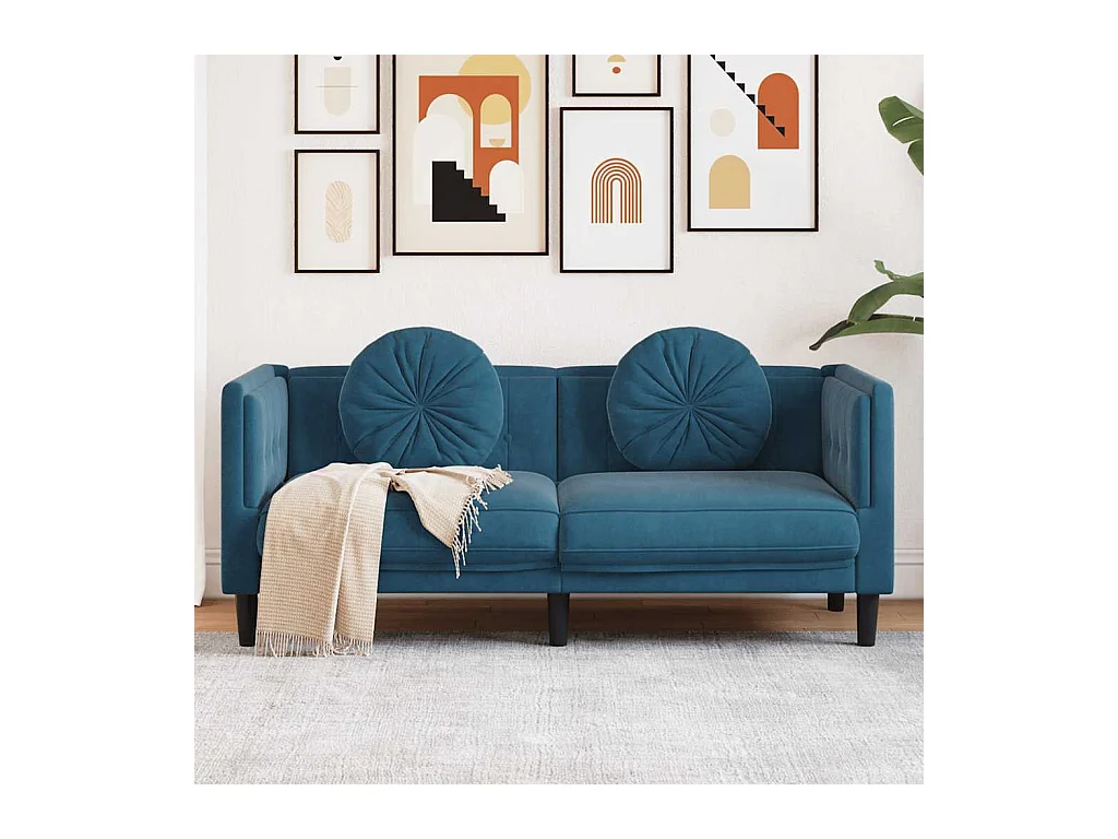 Sofa mit Kissen 2-Sitzer Blau Samt