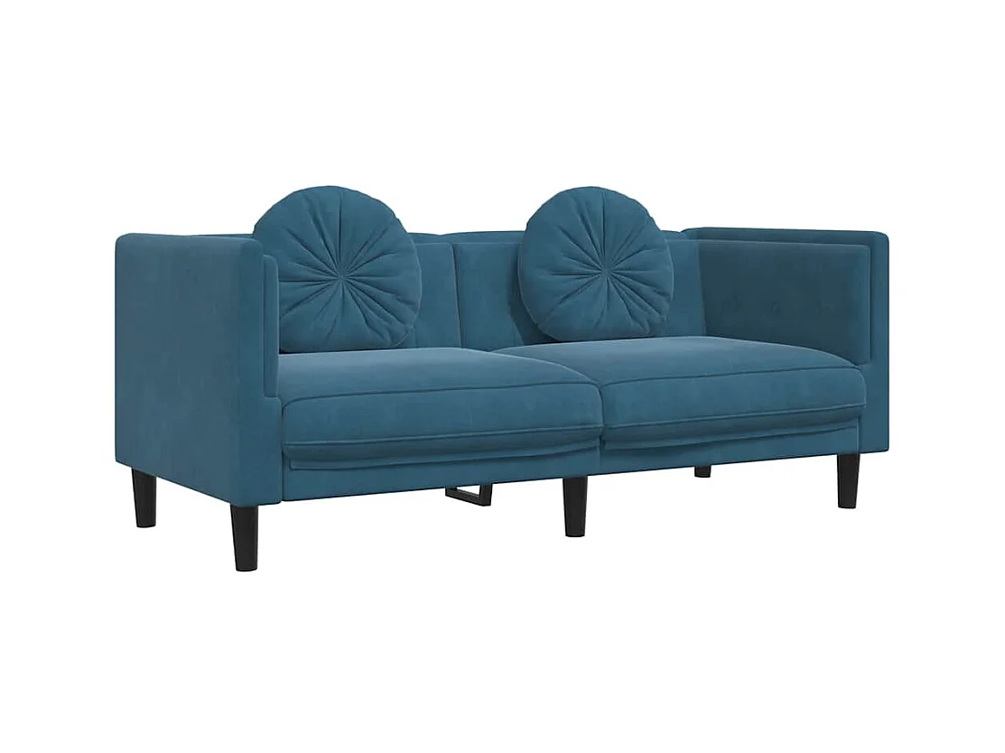 Sofa mit Kissen 2-Sitzer Blau Samt