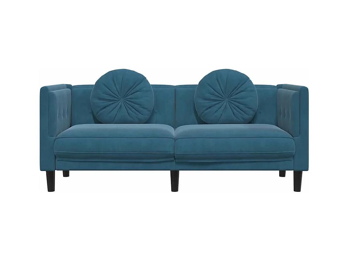 Sofa mit Kissen 2-Sitzer Blau Samt