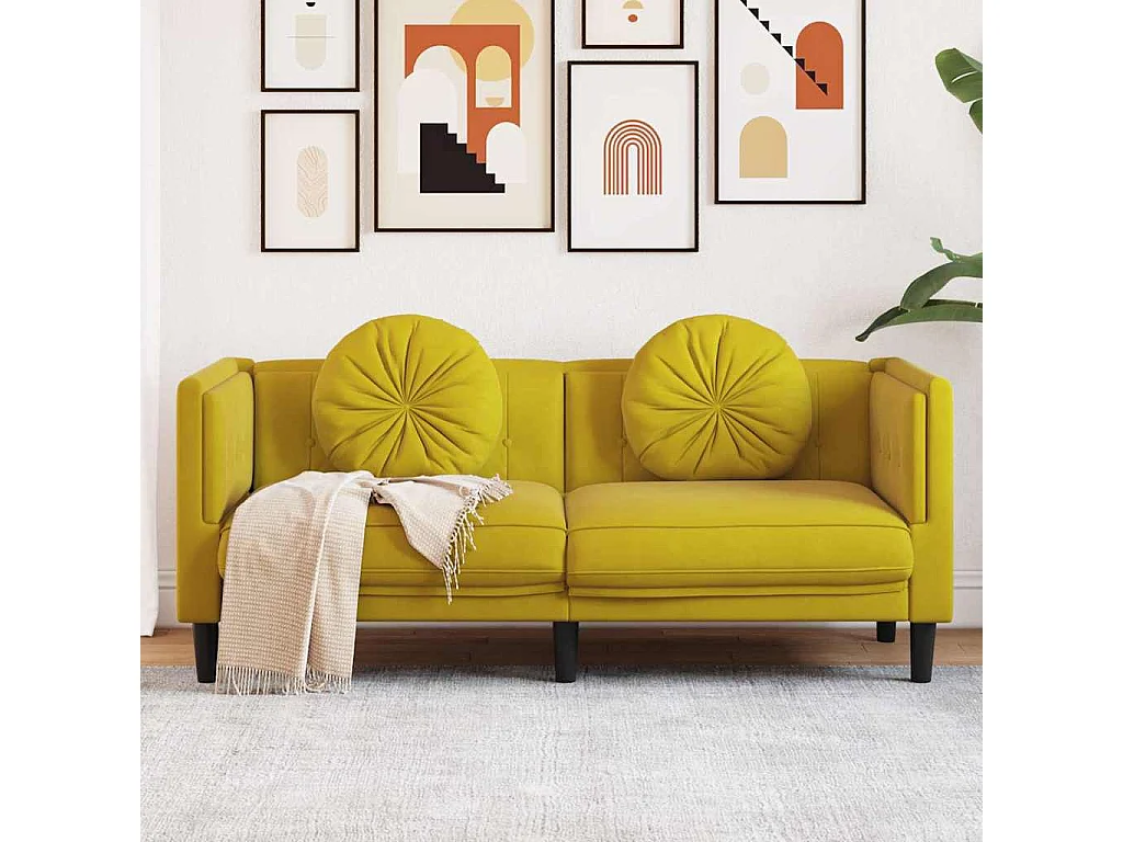 Sofa mit Kissen 2-Sitzer Gelb Samt