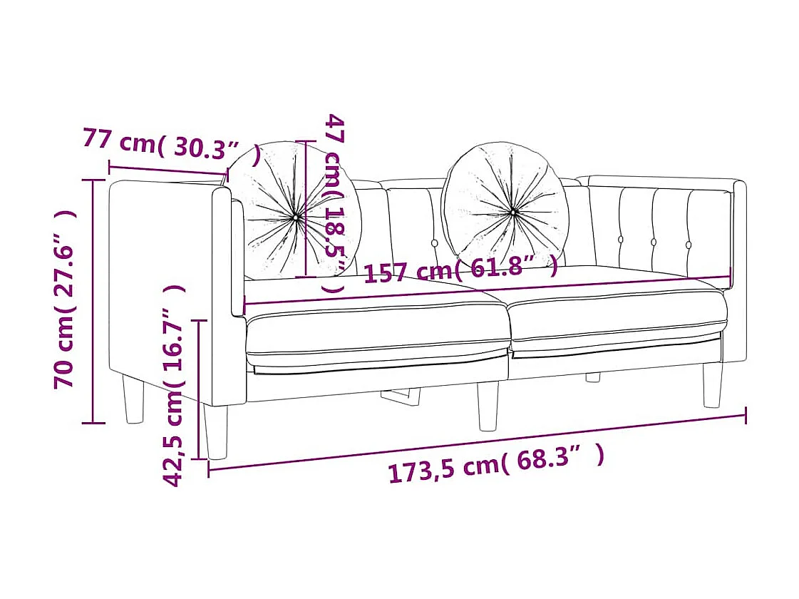 Sofa mit Kissen 2-Sitzer Gelb Samt