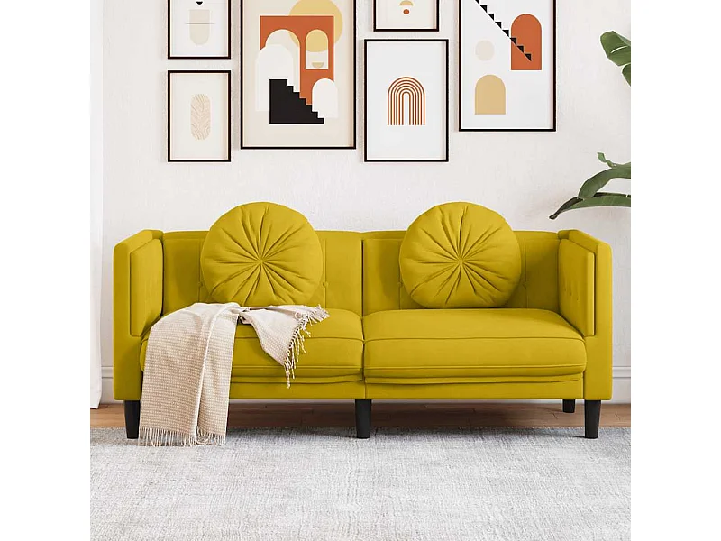Canapé avec coussins 2 places jaune velours