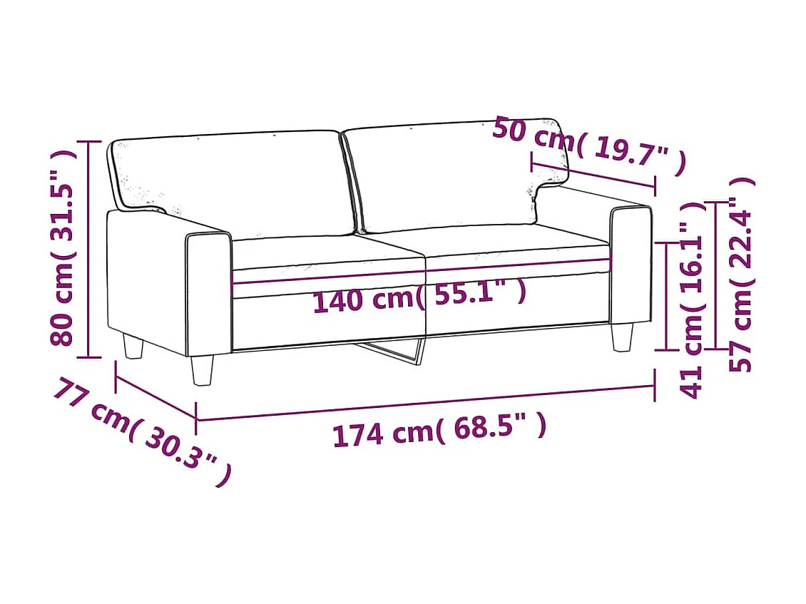 2-Sitzer-Sofa Schwarz 140 cm Kunstleder