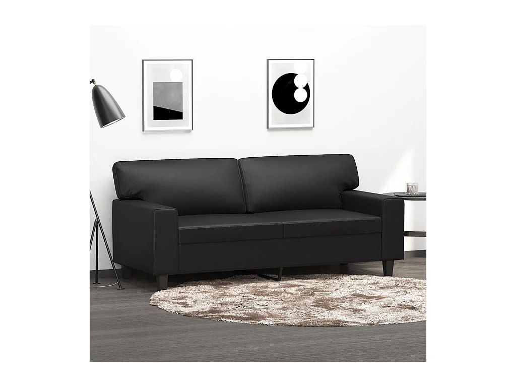 2-Sitzer-Sofa Schwarz 140 cm Kunstleder