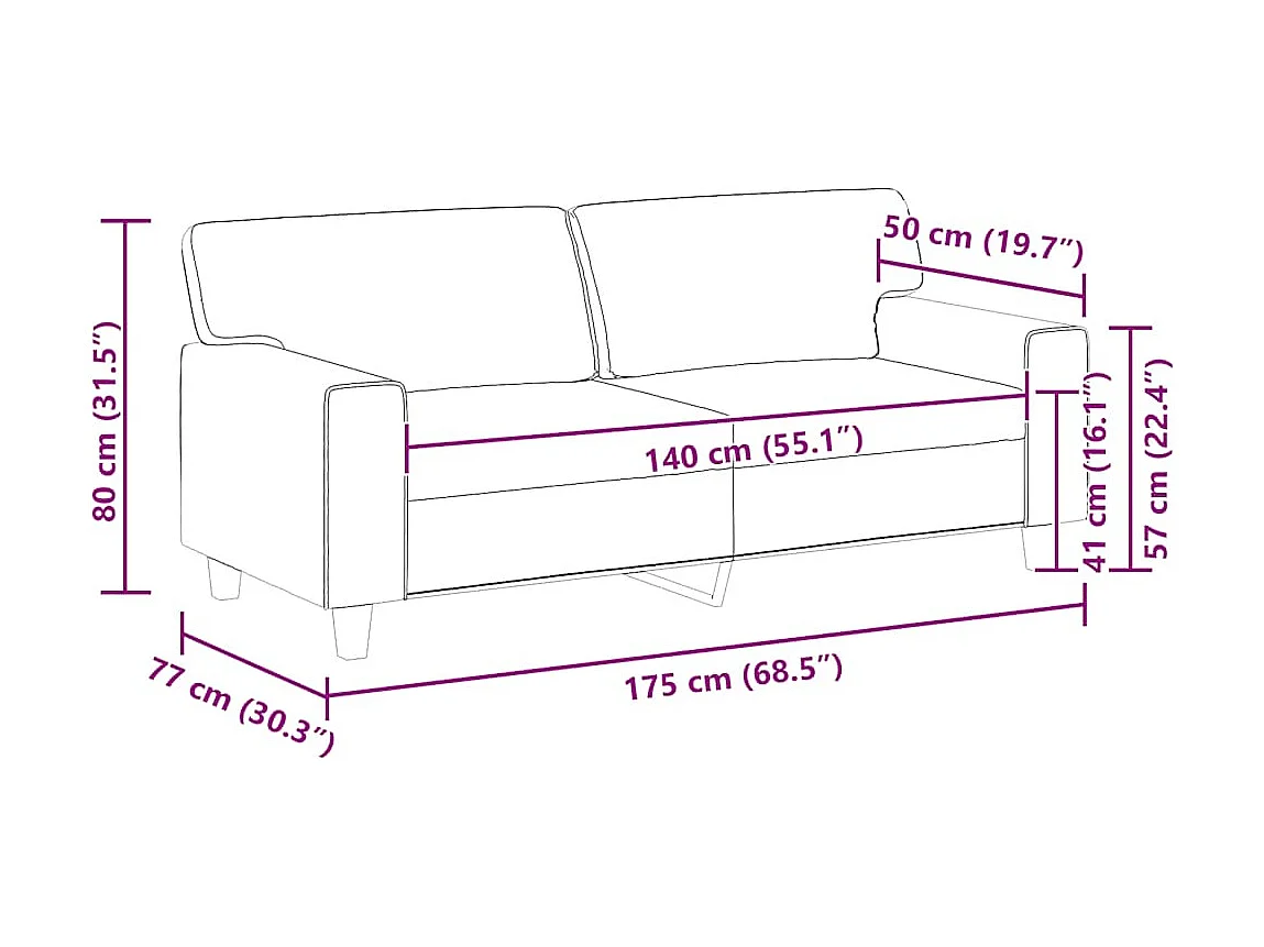 Canapé à 2 places Noir 140 cm Similicuir