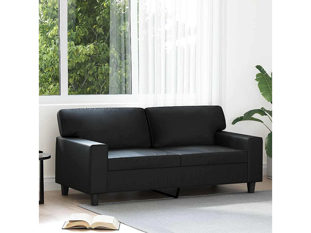 Divano a 2 Posti Nero 140 cm in Similpelle