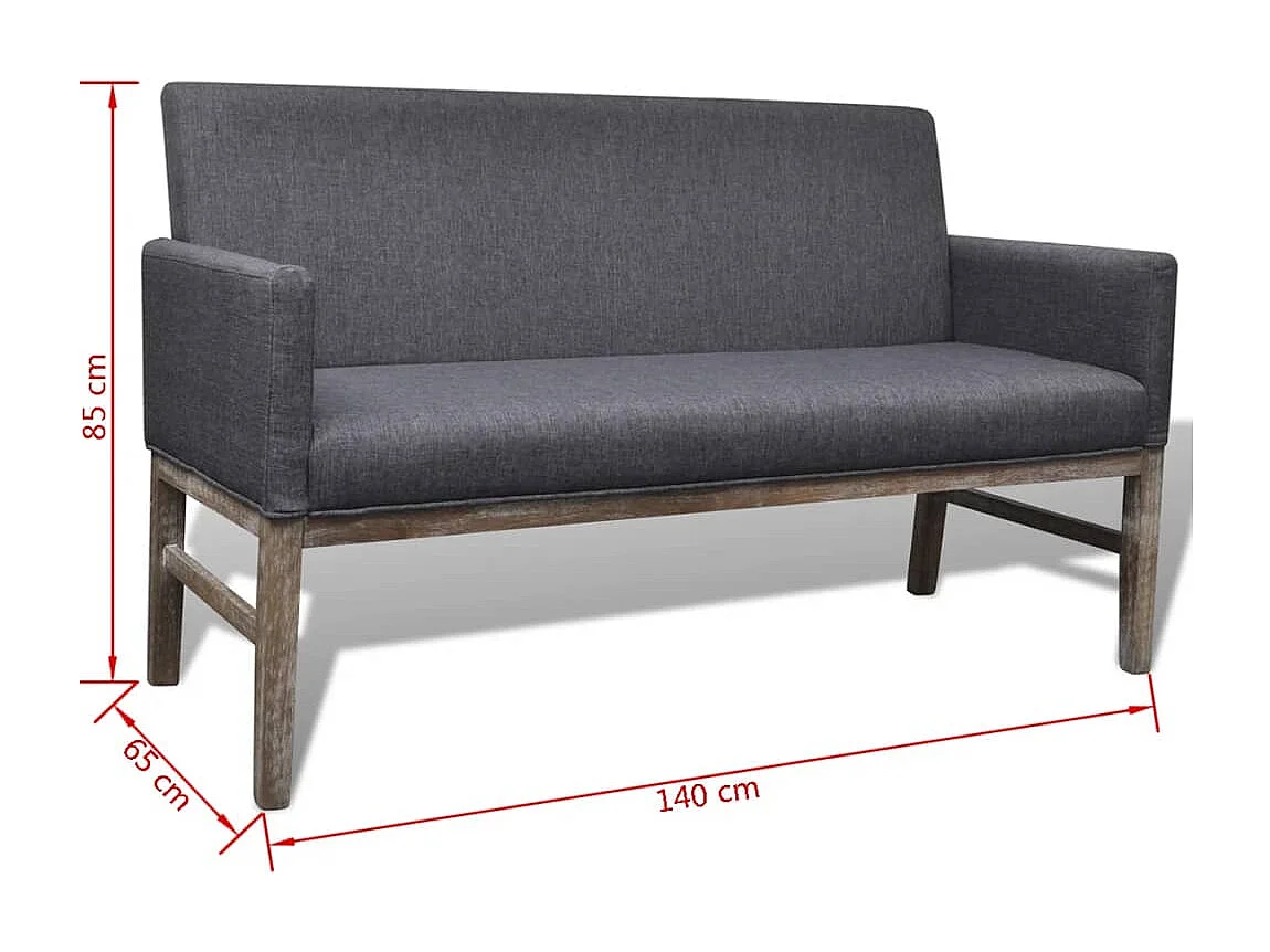 Bank met gevoerde kussens stof rubberwood donkergrijs