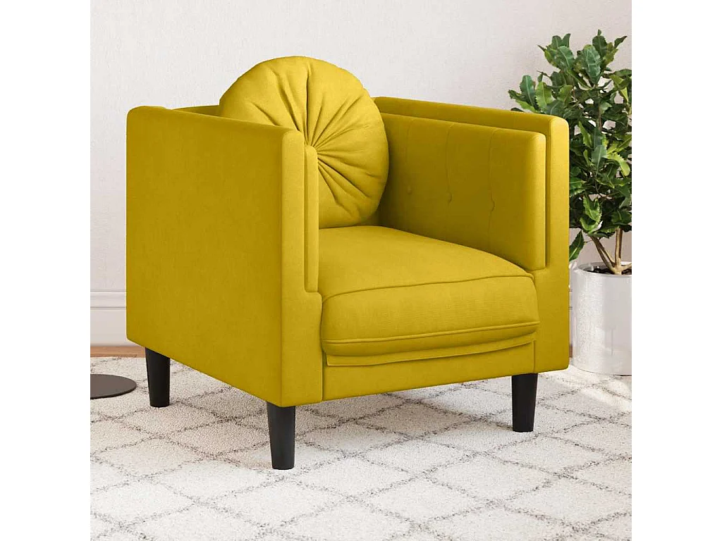 Fauteuil avec coussin jaune velours