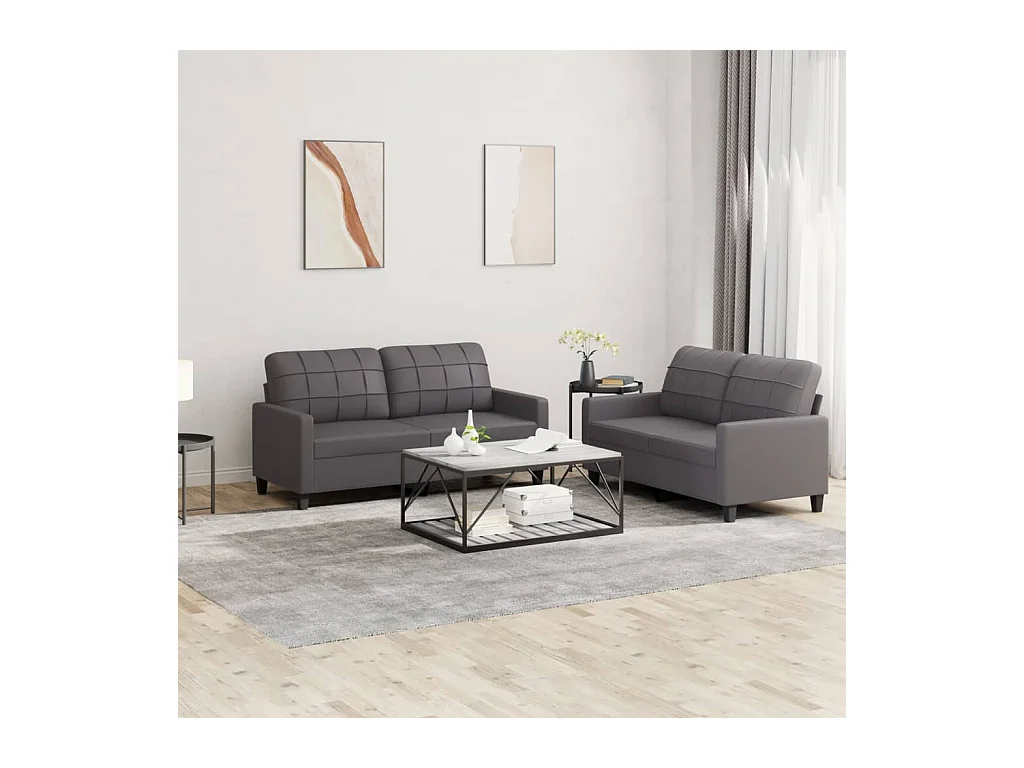 Ensemble de canapés 2 pcs avec coussins Gris Similicuir