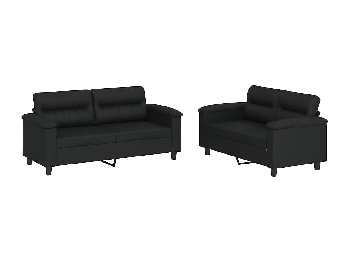 2 pcs conjunto de sofás com almofadões couro artificial preto