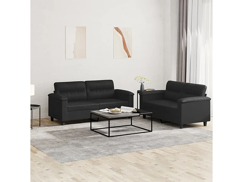 2-delige Loungeset met kussens kunstleer zwart