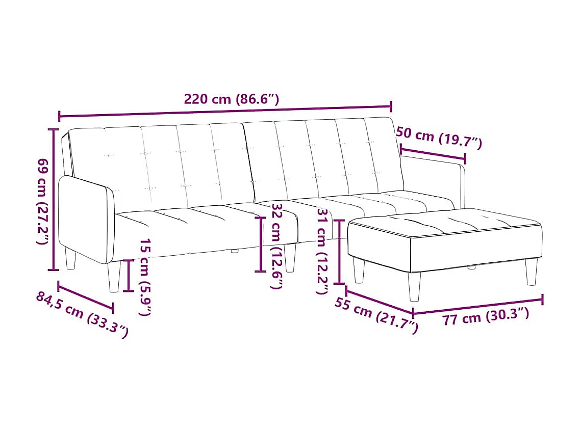 Schlafsofa 2-Sitzer mit Fußhocker Gelb Samt