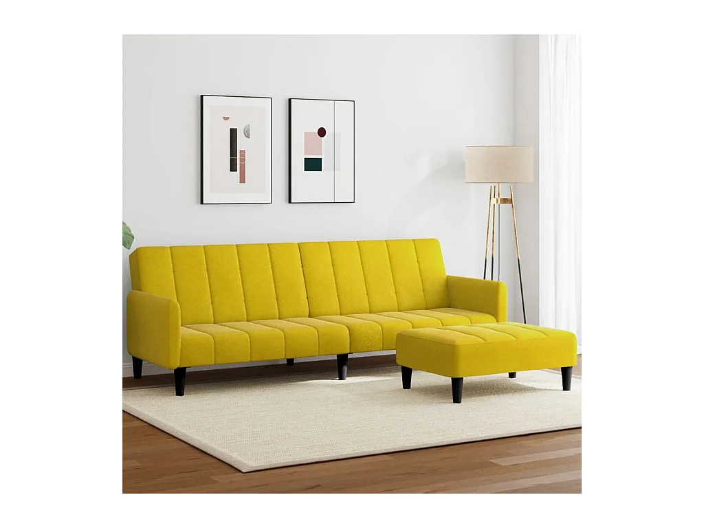 Canapé-lit à 2 places avec repose-pied jaune velours