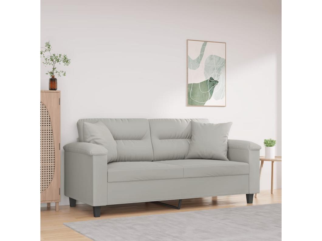 Sofá 2 lugares c/ almofadas 140 cm microfibra cinzento-claro