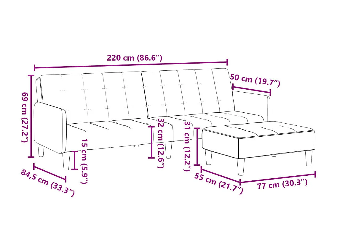 Divano Letto a 2 Posti con Poggiapiedi Verde Scuro in Velluto