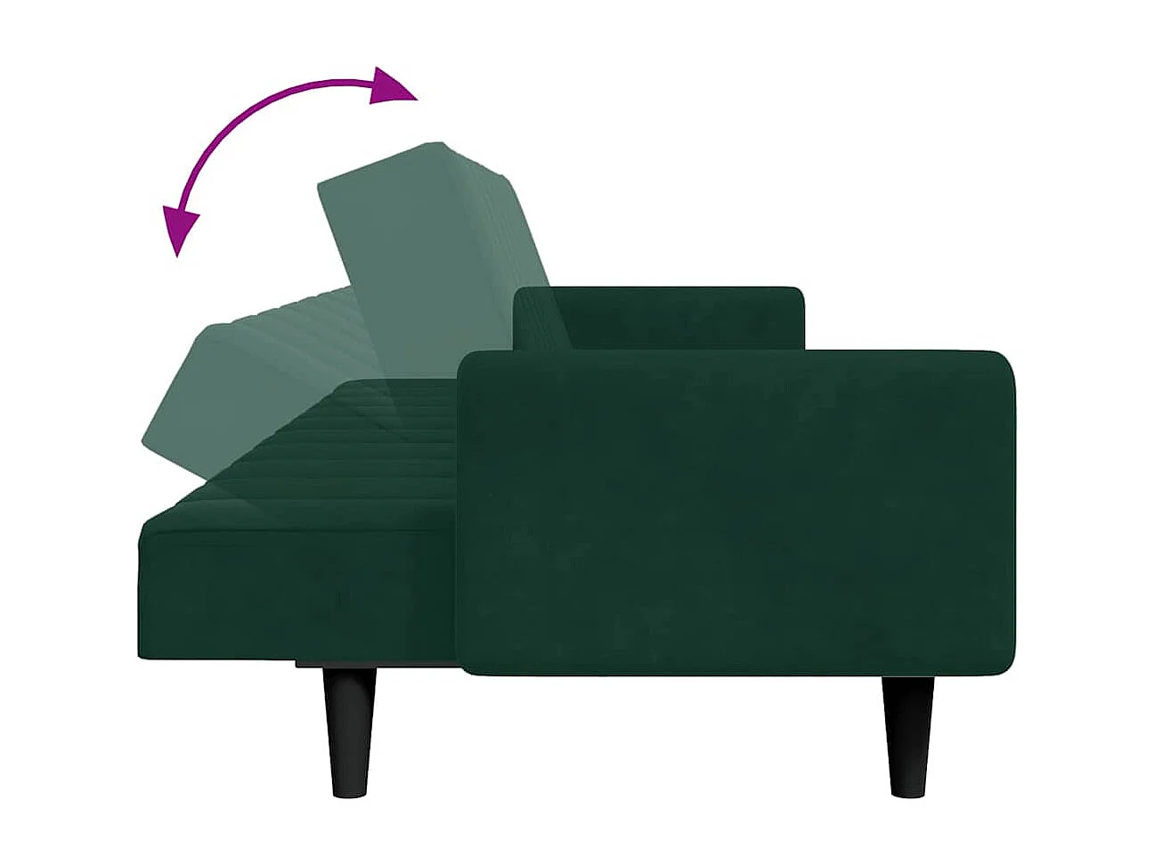 Canapé-lit à 2 places avec repose-pied vert foncé velours