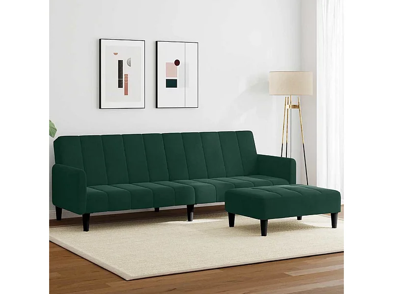 Sofá-cama 2 lugares c/ apoio de pés veludo verde-escuro