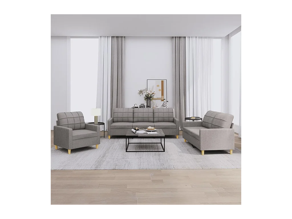 3-tlg. Sofagarnitur mit Kissen Taupe Stoff