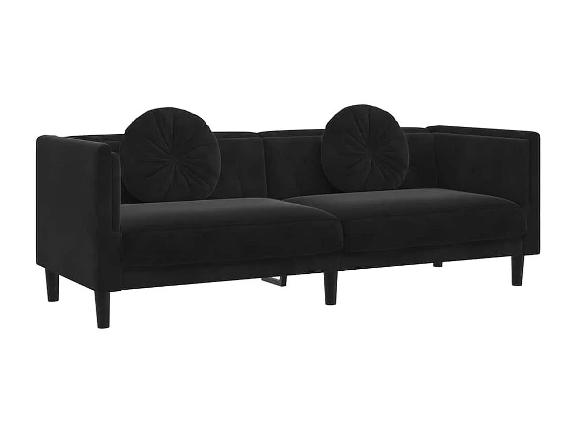 Sofa mit Kissen 3-Sitzer Schwarz Samt