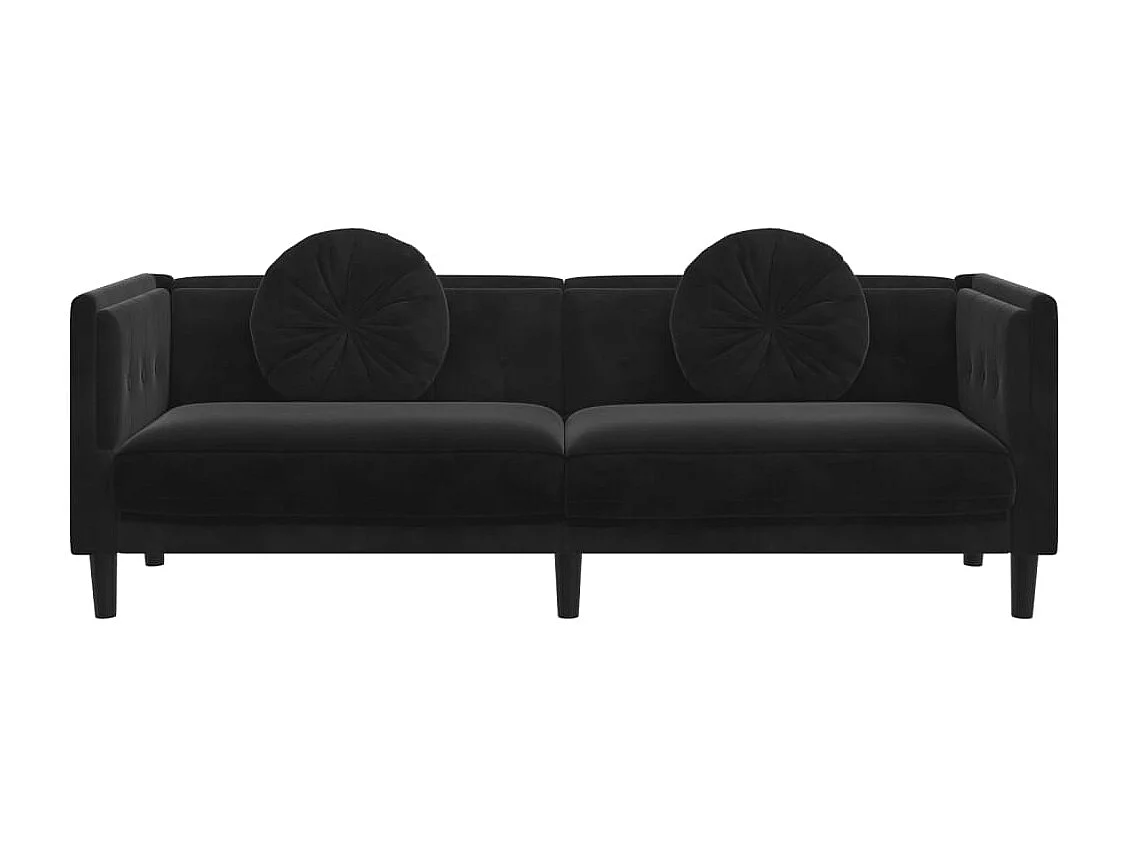 Sofa mit Kissen 3-Sitzer Schwarz Samt