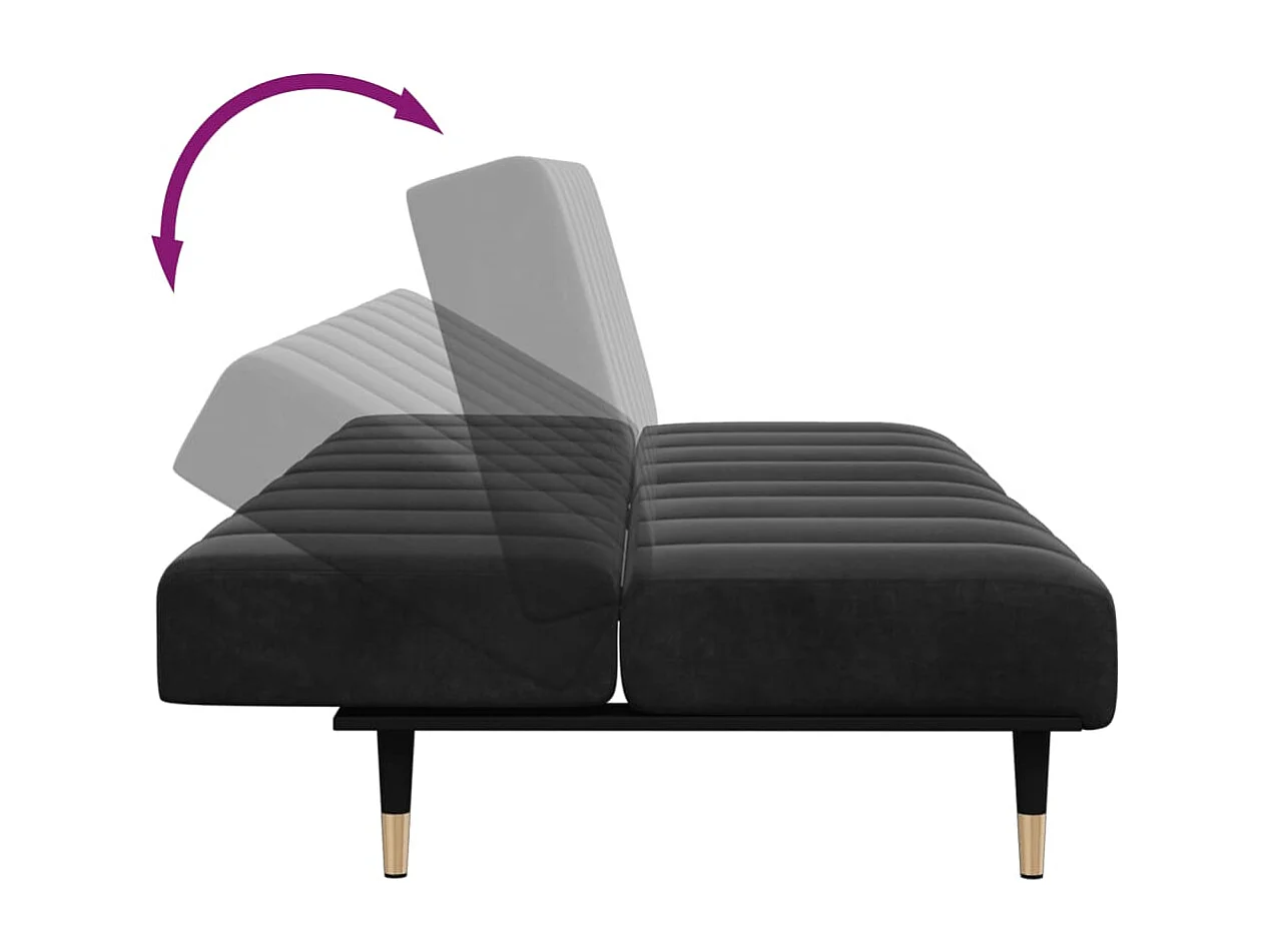 Sofá-cama 2 lugares c/ apoio de pés veludo preto