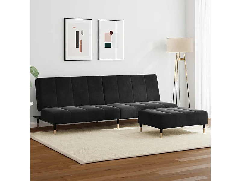 Schlafsofa 2-Sitzer mit Fußhocker Schwarz Samt
