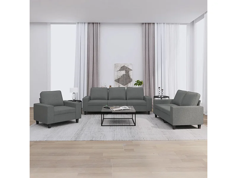 Set di Divani 3 pz Grigio Scuro in Tessuto