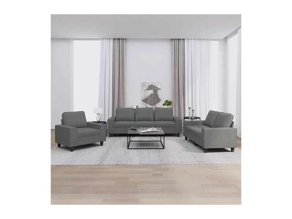 3-delige Loungeset stof donkergrijs