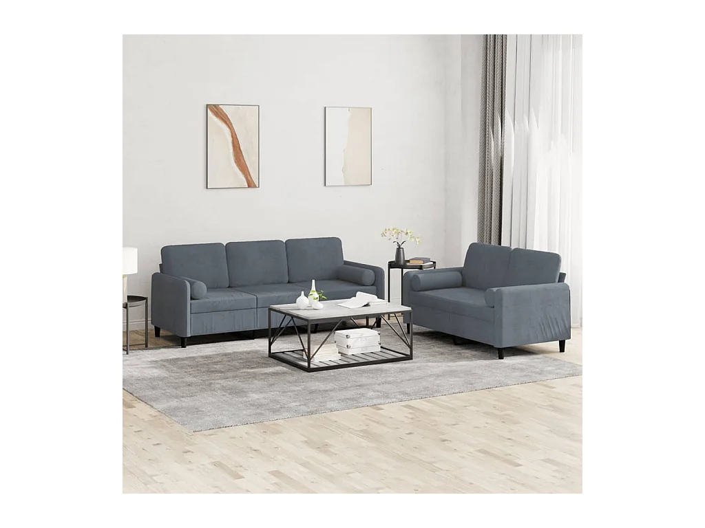 2-delige Loungeset met kussens fluweel donkergrijs